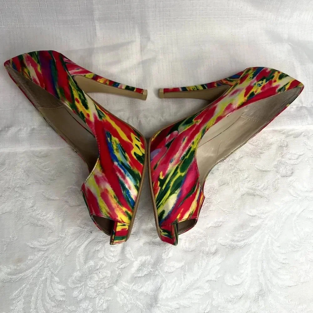 Call It Spring Open Toe Neon Multi Color Pumps‎ Size 7 - Picture 2 of 8